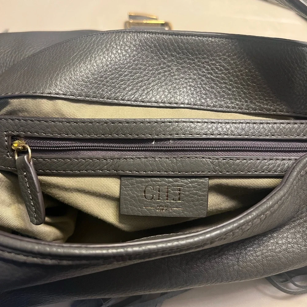 GILI gray leather fringe hobo festival concert bag